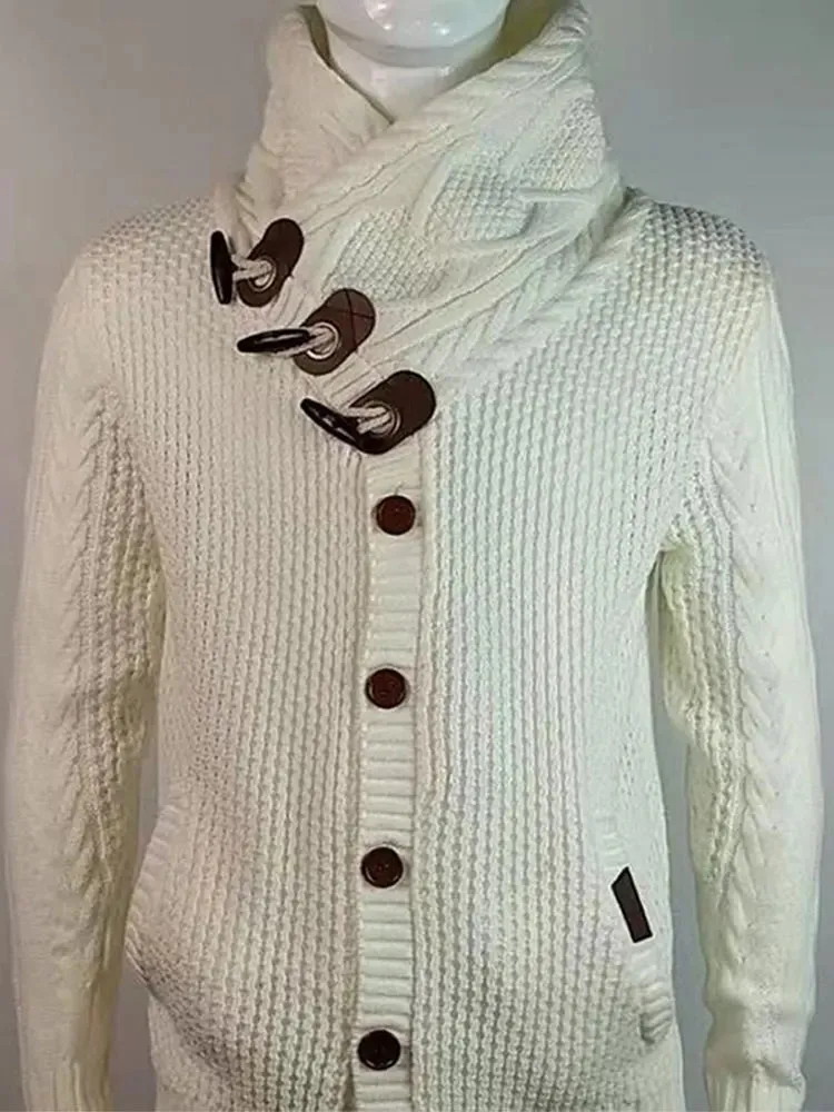 Wiaofellas  -  Autumn Winter Knitted Jacket Turtleneck Single Breasted Men's Fashion Sweater Coat Male Thicken Warm Cashmere Cardigan