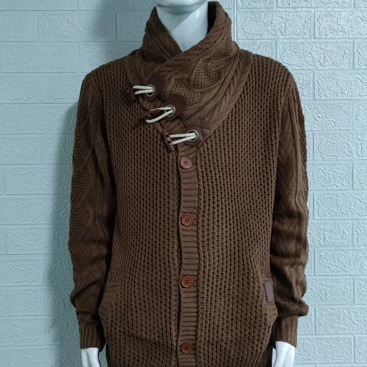 Wiaofellas  -  Autumn Winter Knitted Jacket Turtleneck Single Breasted Men's Fashion Sweater Coat Male Thicken Warm Cashmere Cardigan