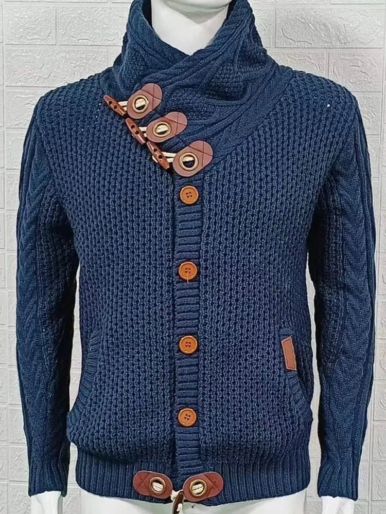 Wiaofellas  -  Autumn Winter Knitted Jacket Turtleneck Single Breasted Men's Fashion Sweater Coat Male Thicken Warm Cashmere Cardigan