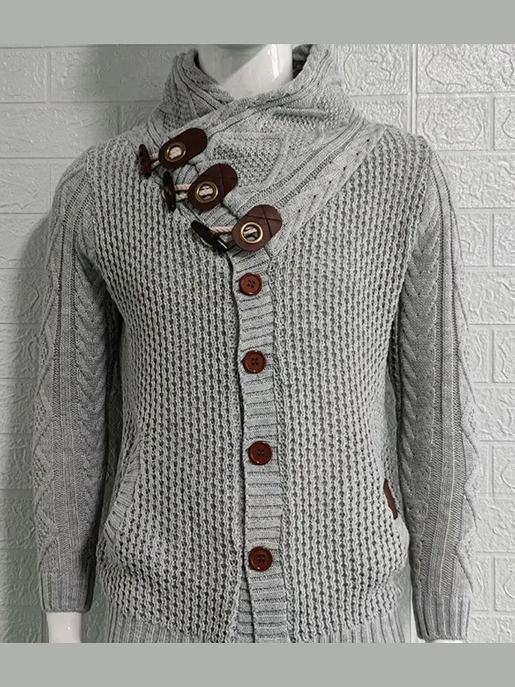 Wiaofellas  -  Autumn Winter Knitted Jacket Turtleneck Single Breasted Men's Fashion Sweater Coat Male Thicken Warm Cashmere Cardigan