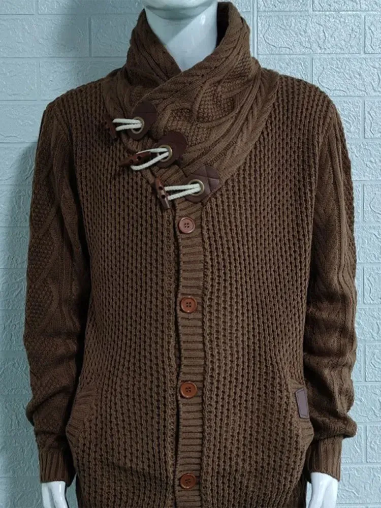 Wiaofellas  -  Autumn Winter Knitted Jacket Turtleneck Single Breasted Men's Fashion Sweater Coat Male Thicken Warm Cashmere Cardigan