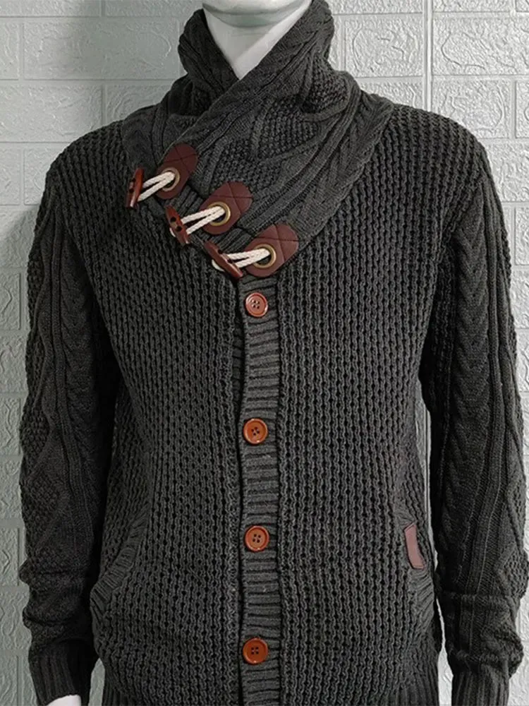 Wiaofellas  -  Autumn Winter Knitted Jacket Turtleneck Single Breasted Men's Fashion Sweater Coat Male Thicken Warm Cashmere Cardigan