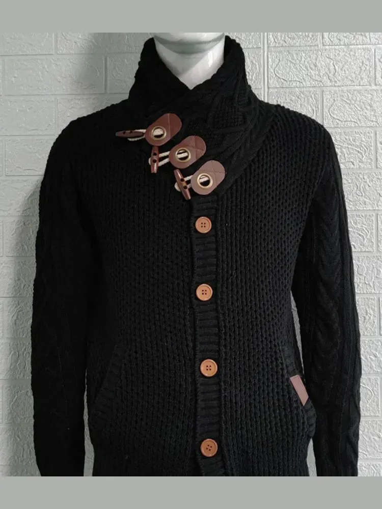 Wiaofellas  -  Autumn Winter Knitted Jacket Turtleneck Single Breasted Men's Fashion Sweater Coat Male Thicken Warm Cashmere Cardigan