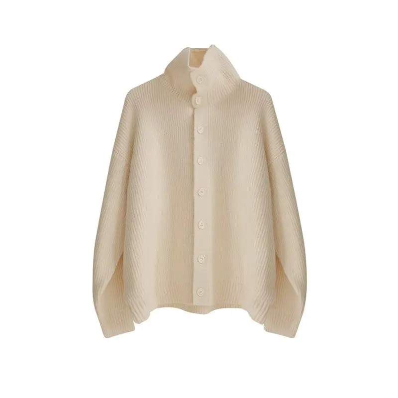 Wiaofellas  -  Winter Clothing Men's Luxury Knitted Jacquard Turtleneck Cardigan Sweatercoat Long Sleeve Casual Buttons Solid Color Coat