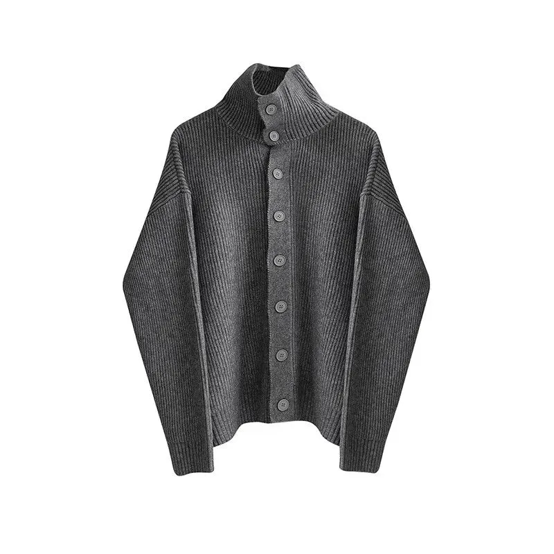 Wiaofellas  -  Winter Clothing Men's Luxury Knitted Jacquard Turtleneck Cardigan Sweatercoat Long Sleeve Casual Buttons Solid Color Coat