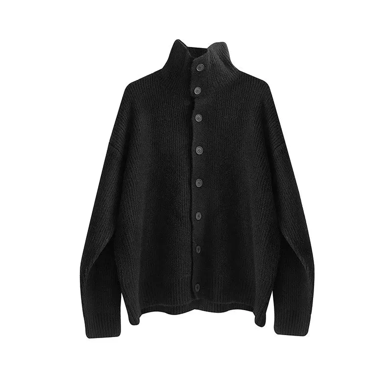 Wiaofellas  -  Winter Clothing Men's Luxury Knitted Jacquard Turtleneck Cardigan Sweatercoat Long Sleeve Casual Buttons Solid Color Coat