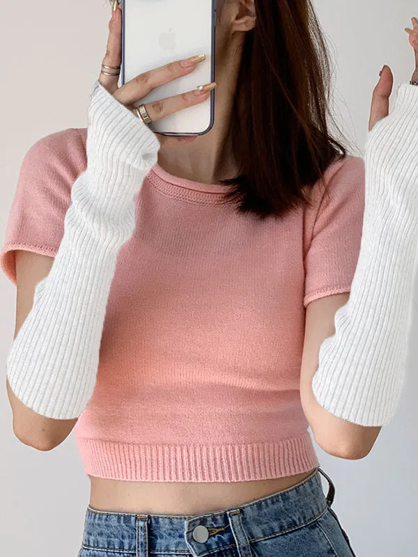 xakxx Casual Wool Knitting Keep Warm Solid Color Arm Warmers Accessories