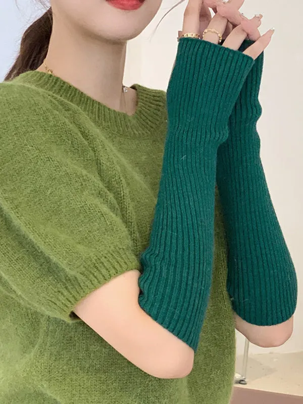 xakxx Casual Wool Knitting Keep Warm Solid Color Arm Warmers Accessories
