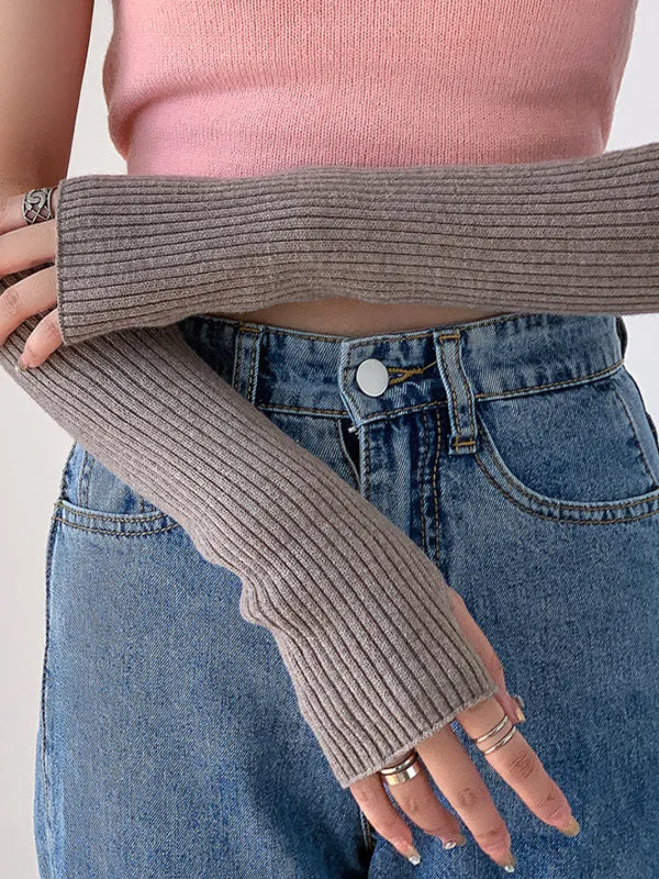 xakxx Casual Wool Knitting Keep Warm Solid Color Arm Warmers Accessories