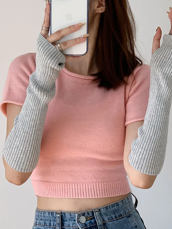 xakxx Casual Wool Knitting Keep Warm Solid Color Arm Warmers Accessories