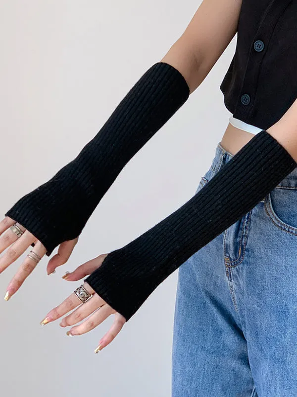 xakxx Casual Wool Knitting Keep Warm Solid Color Arm Warmers Accessories