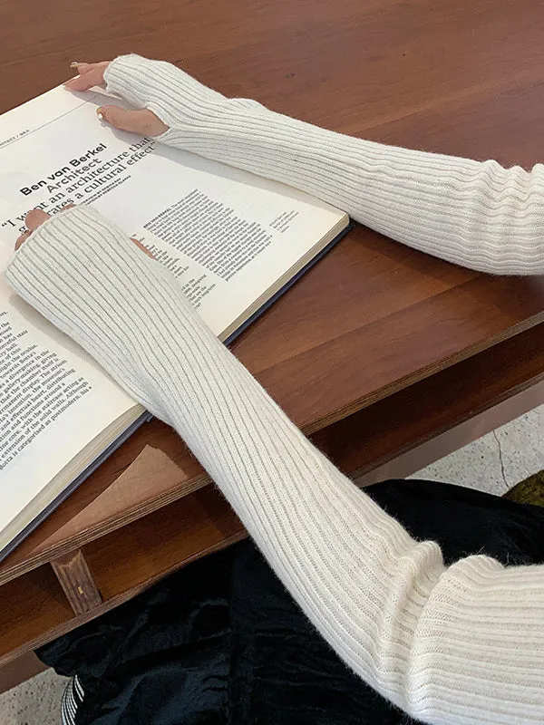 xakxx Casual Wool Knitting Keep Warm Solid Color Arm Warmers Accessories
