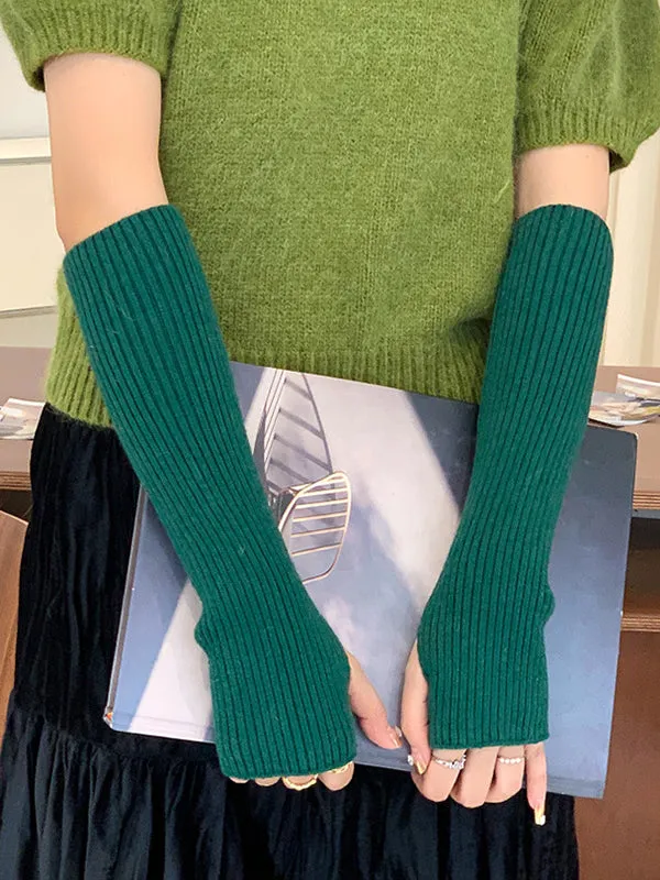 xakxx Casual Wool Knitting Keep Warm Solid Color Arm Warmers Accessories