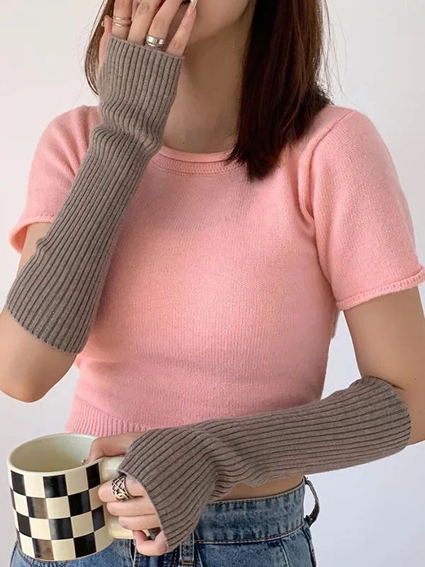 xakxx Casual Wool Knitting Keep Warm Solid Color Arm Warmers Accessories