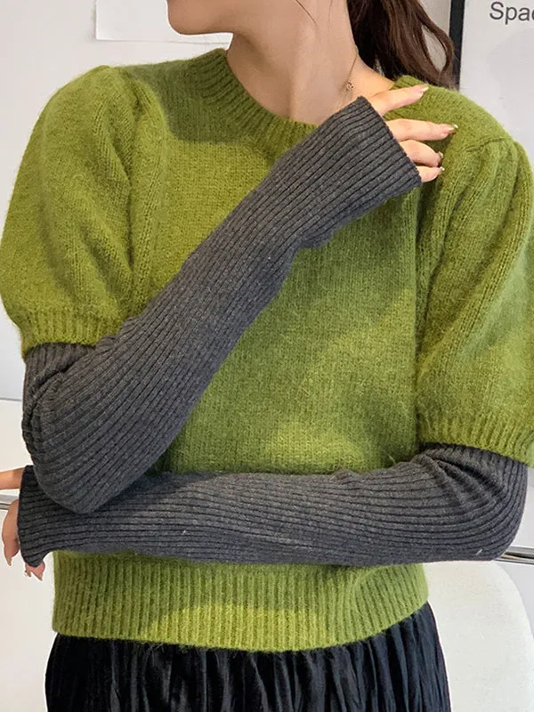 xakxx Casual Wool Knitting Keep Warm Solid Color Arm Warmers Accessories