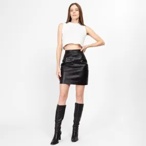 XS-Sm 90s Wilsons Black Leather Mini Skirt 25.5"