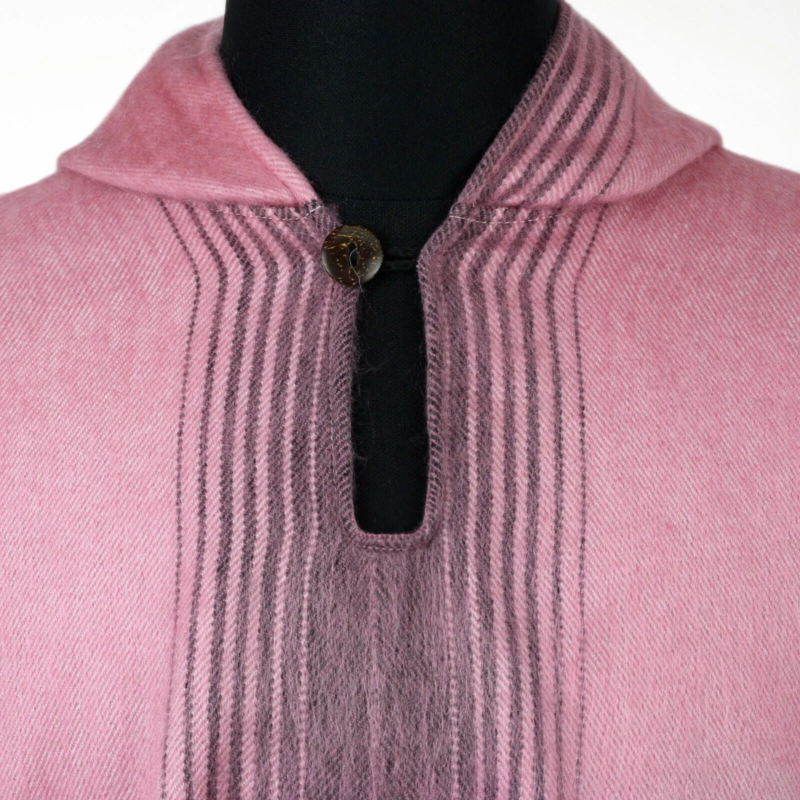Zancudo - Lightweight Baby Alpaca Fringed Hooded Poncho - Dusty Rose & Charcoal - Unisex